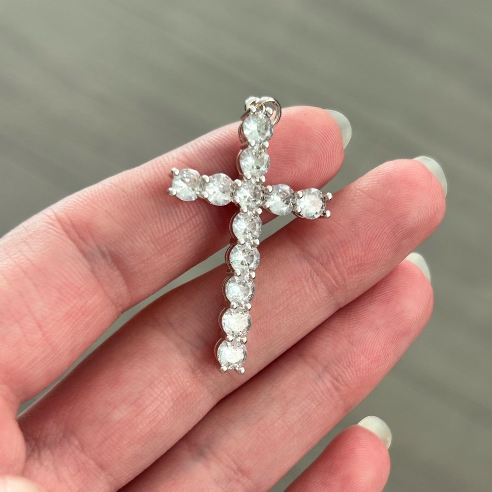 Silver Plated Cross Pendant with Cubic Zirconia